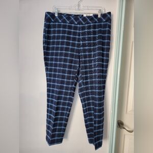 Charter Club Ankle Pants Size 16P Blue Plaid Straight Leg Flat Front Side Zip